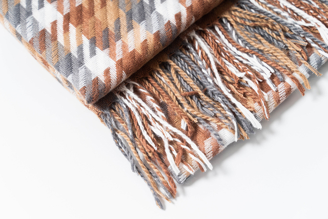 秋冬保暖仿羊绒格纹围巾配流苏103-6