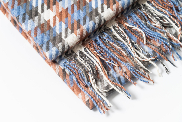 秋冬保暖仿羊绒格纹围巾配流苏103-4