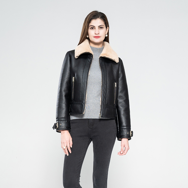 女式气泡PU复合人造毛夹克